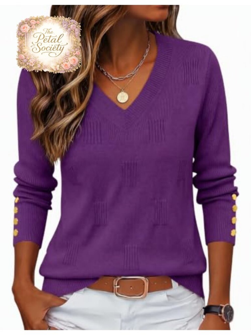 Zeagoo V Neck Button Cuff Pullover Sweater Long Sleeve Lightweight